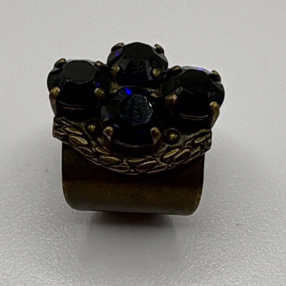 Sorrelli Antique Bronze Navy Crystal Statement Ring - Adjustable Size 7